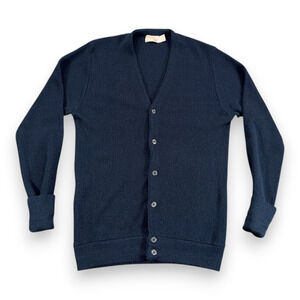 Vintage JC Penney Sweater Adult LARGE Blue Cardigan Fox USA Acrylic Cobain 70s